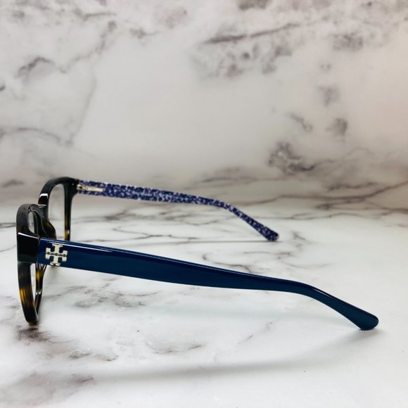 Tory Burch Rectangle Brown Tortoise And Navy Blue Eyeglasses Glasses Frames NWOT - Picture 8 of 12